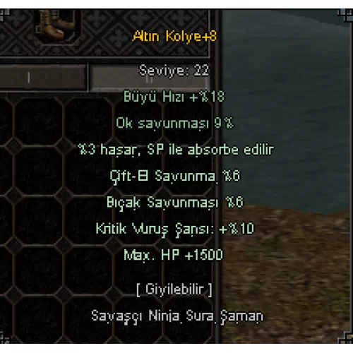  +8 ALTIN KOLYE 10 KRİTIK 1500 HP 5 EFSUN SATILIR